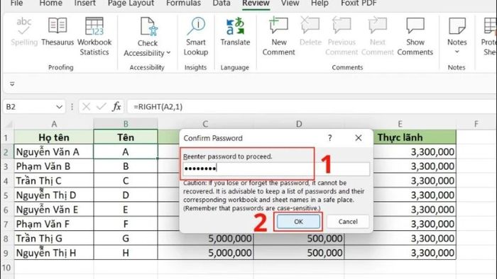 Hướng dẫn ẩn công thức trong Excel - Cách 1, Bước 6