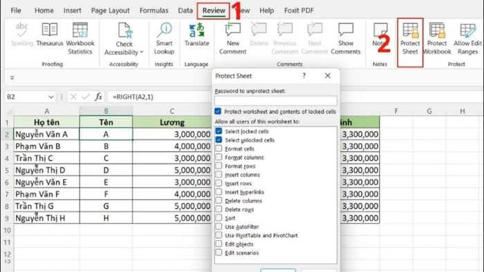 Hướng dẫn ẩn công thức trong Excel - Cách 1, Bước 4