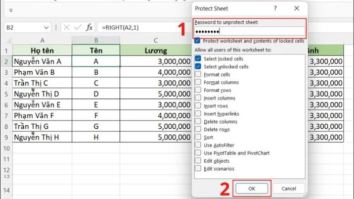 Hướng dẫn ẩn công thức trong Excel - Cách 1, Bước 5