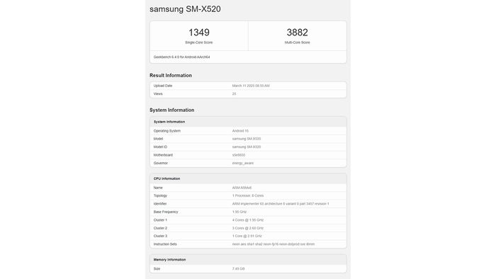 Galaxy Tab S10 FE xuất hiện với hiệu năng ấn tượng trên Geekbench