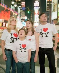 A family wearing I Love New York shirts
