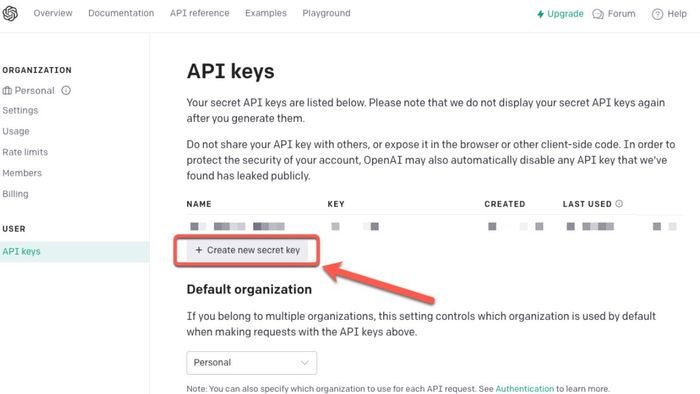 Cách lấy mã key trên API - Bước 3
