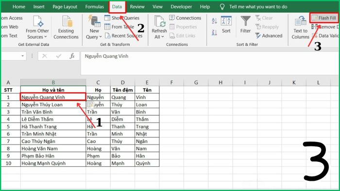 Hình ảnh minh họa cách sử dụng Flash Fill ghép dữ liệu trong Excel bước 3
