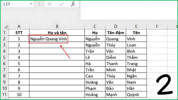 Hình ảnh minh họa cách sử dụng Flash Fill ghép dữ liệu trong Excel bước 2