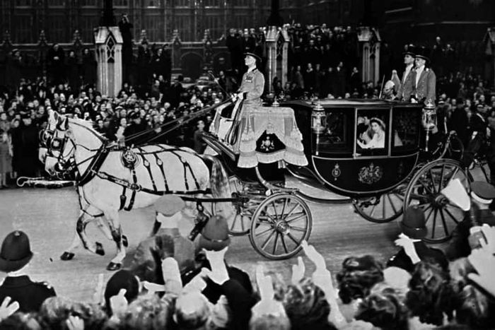 Then-Princess Elizabeth and Prince Philip, just after their wedding ceremony in November 1947.