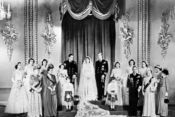 A family portrait taken in the Throne Room at Buckingham Palace on Elizabeth and Philip's wedding day, November 20, 1947.