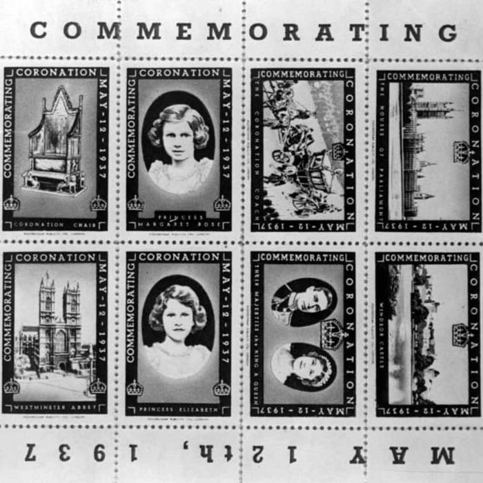 Stamps from 1937 commemorating the King's Coronation.