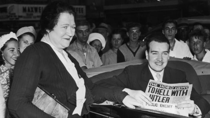 William Patrick Hitler and his mother were photographed outside the Astor Hotel in New York City in June 1941.