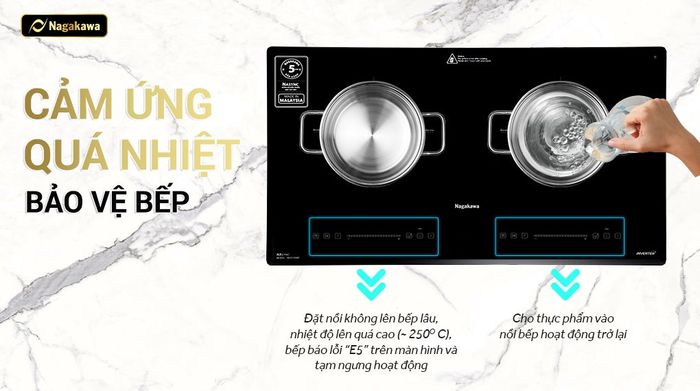 Tính năng an toàn - Bếp điện từ đôi lắp âm Nagakawa NK2C05MB