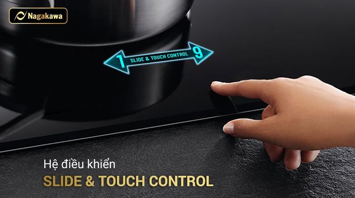 Bảng điều khiển cảm ứng trượt - Bếp điện từ đôi lắp âm Nagakawa NK2C05MB