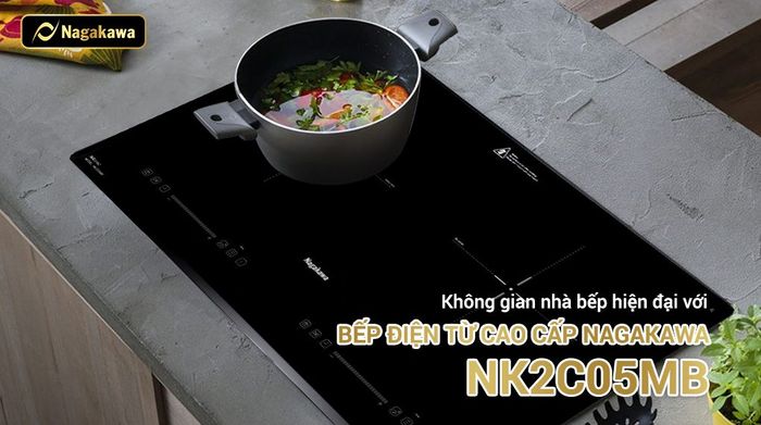 Thiết kế - Bếp điện từ đôi lắp âm Nagakawa NK2C05MB