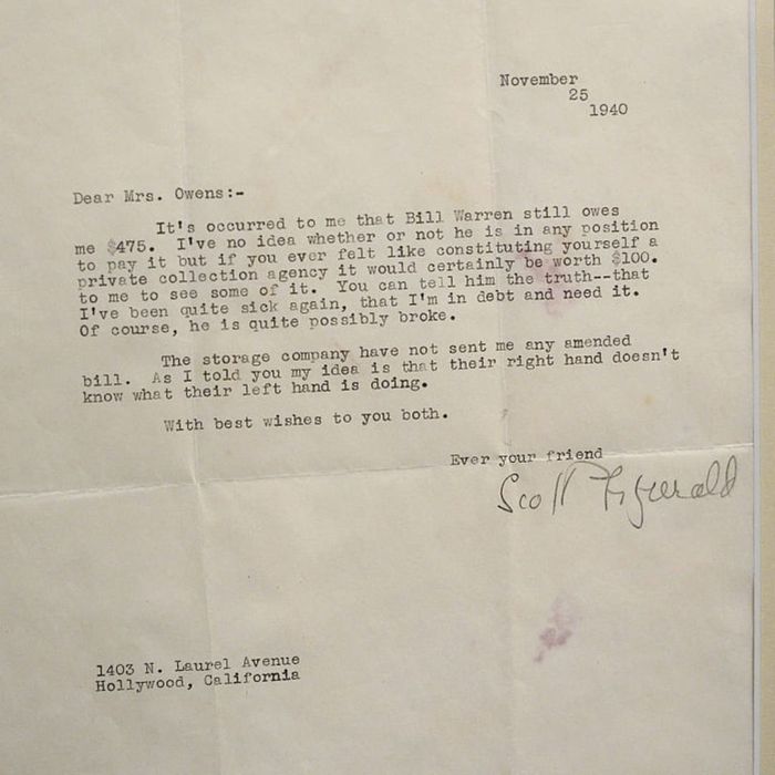 A letter bearing F. Scott Fitzgerald’s signature.