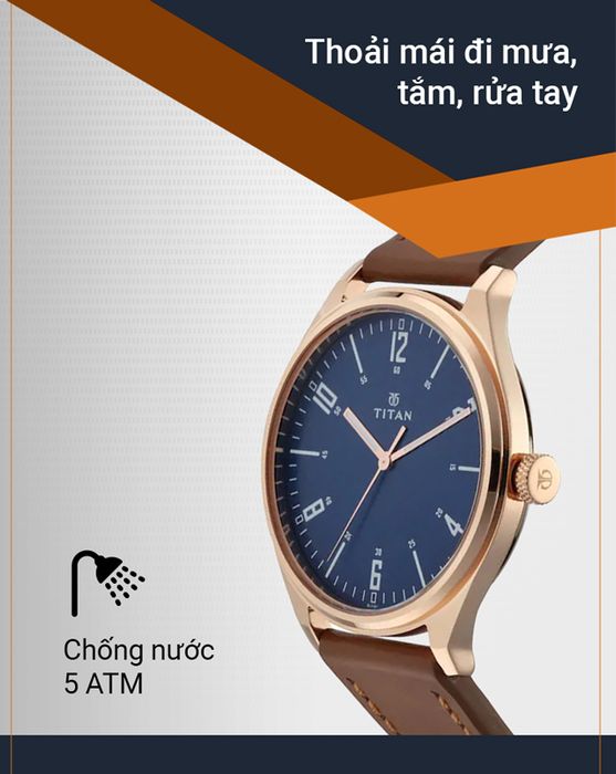 Đồng hồ nam Titan 1802WL01 có hệ số chống nước 5 ATM