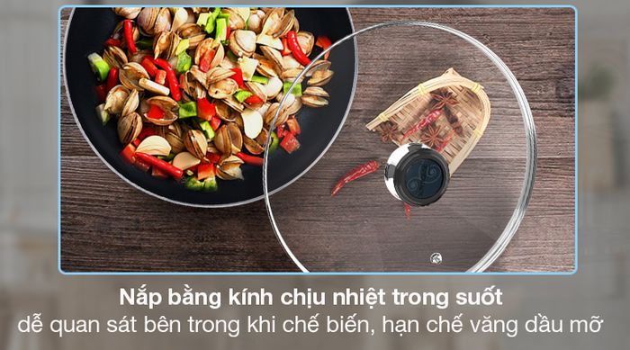 Chảo nhôm sâu chống dính nắp kính 26cm Sunhouse SHS26K - Chảo chống dính Sunhouse trang bị nắp bằng kính chịu nhiệt