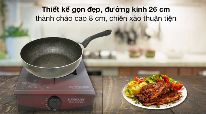 Chảo nhôm sâu chống dính đáy từ 26cm Sunhouse SHS26MB - Đường kính 26 cm