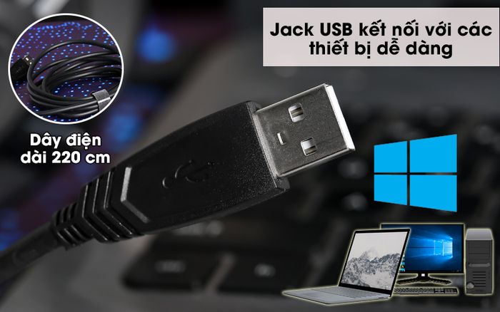 Tai nghe chụp tai Gaming 7.1 Rapoo VH510 Đen - Jack cắm USB thông dụng