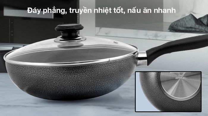 Chảo nhôm sâu chống dính nắp kính 26cm Sunhouse SHS26K - Đáy rộng, phẳng truyền nhiệt tốt, nấu chín thức ăn nhanh
