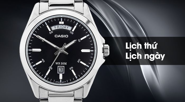 Đồng hồ nam Casio MTP-1370D-1A1VDF được trang bị lịch thứ, lịch ngày tiện lợi