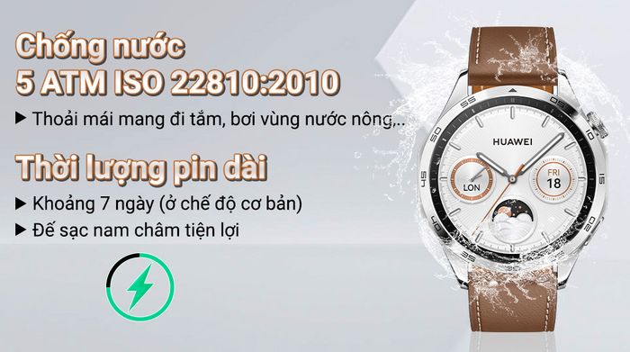 Huawei Watch GT 4 46mm dây da - Pin và Chống nước