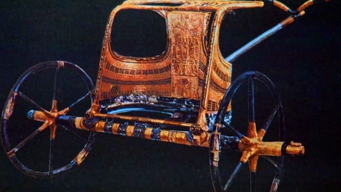 King Tutankhamun's burial chariot, discovered in the tomb of the pharaoh.