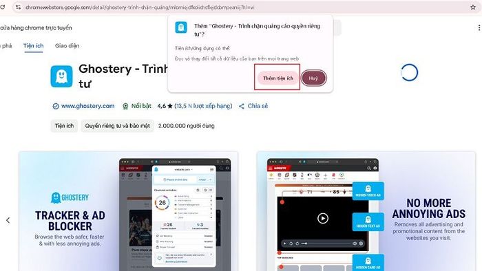 Nhấn Thêm tiện ích khi thông báo xuất hiện trên màn hình
