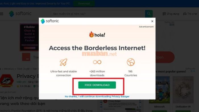Chọn Free Download và thực hiện theo các bước hướng dẫn