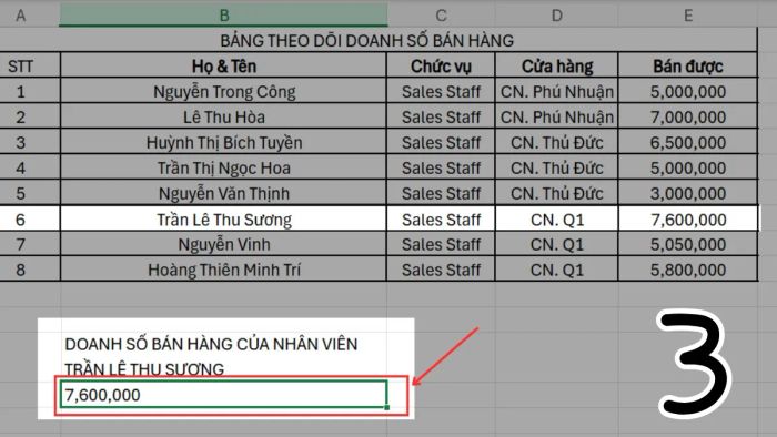 Hướng dẫn sử dụng hàm OFFSET trong Excel - Bước 3