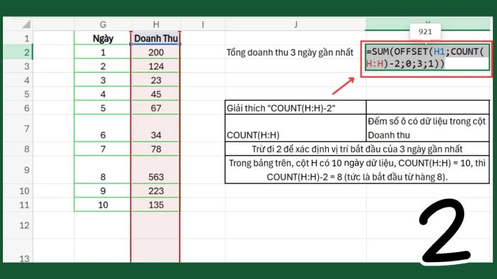 Hướng dẫn kết hợp hàm OFFSET với hàm SUM trong Excel - Bước 2