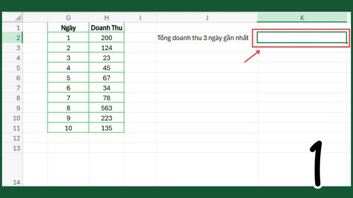 Hướng dẫn kết hợp hàm OFFSET với hàm SUM trong Excel - Bước 1