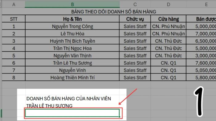 Hướng dẫn sử dụng hàm OFFSET trong Excel - Bước 1