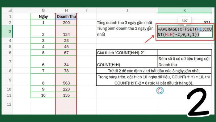 Hướng dẫn kết hợp hàm OFFSET với các hàm khác trong Excel - Bước 2