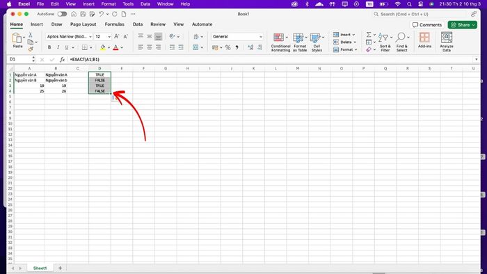Hướng dẫn sử dụng hàm kiểm tra dữ liệu trùng khớp trong Excel - Bước 3