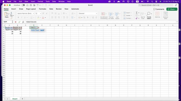 Hướng dẫn sử dụng hàm kiểm tra dữ liệu trùng khớp trong Excel - Bước 1