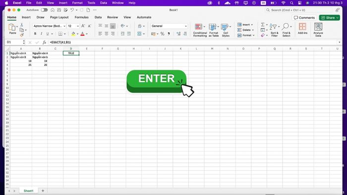 Hướng dẫn sử dụng hàm kiểm tra dữ liệu trùng khớp trong Excel - Bước 2