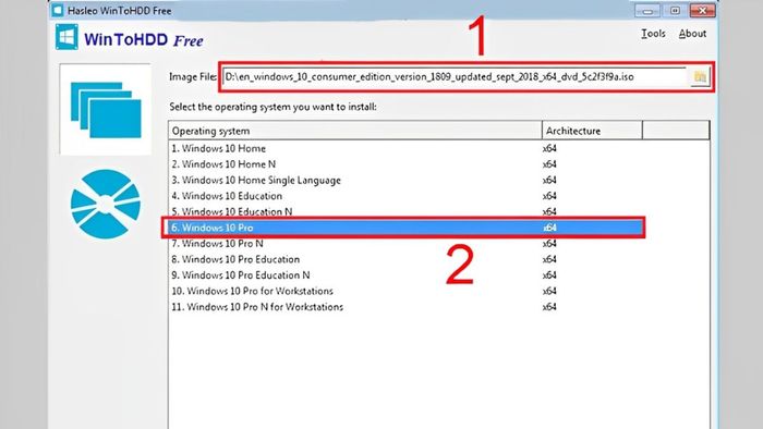 Hình ảnh minh họa cách cài đặt Windows bằng WinToHDD bước 2