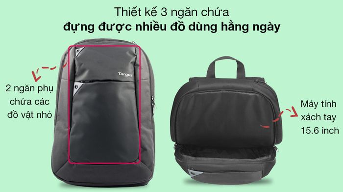 Balo Laptop 15.6 inch Targus Intellect TBB565GL-74 Đen - Đựng được nhiều đồ với 1 ngăn chính và 2 ngăn phụ