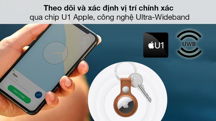 Thiết bị định vị thông minh AirTag 1 Pack MX532 - Khả năng định vị chuẩn xác nhờ sử dụng chip U1 Apple, công nghệ Ultra-Wideband