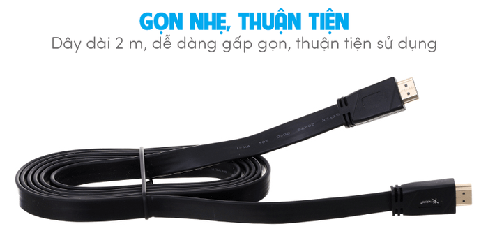 Cáp HDMI 2.0 Dẹt 2m Xmobile DS135-2TB Đen