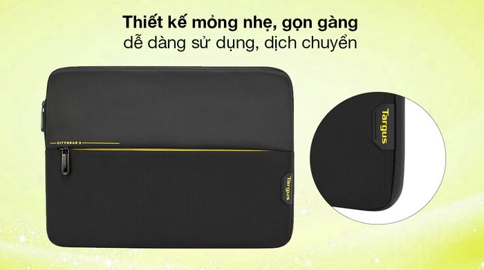 Túi chống sốc Laptop 14 inch Targus CityGear TSS931GL-80 Đen - Thiết kế hình dạng chữ nhật với bề mặt phủ gam màu đen lịch lãm