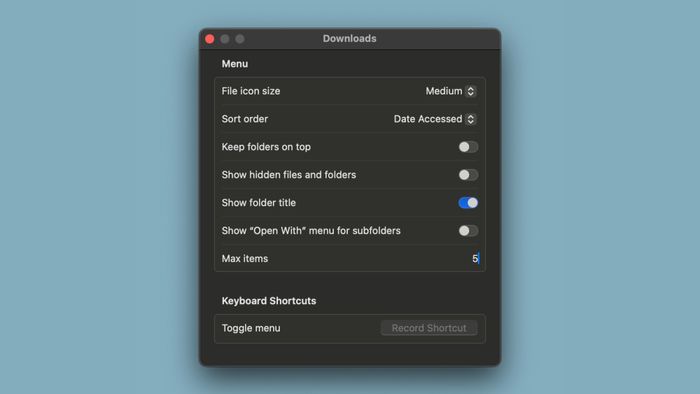 The Folder Peek settings panel, showing how to adjust the folder’s preview on a Mac.
