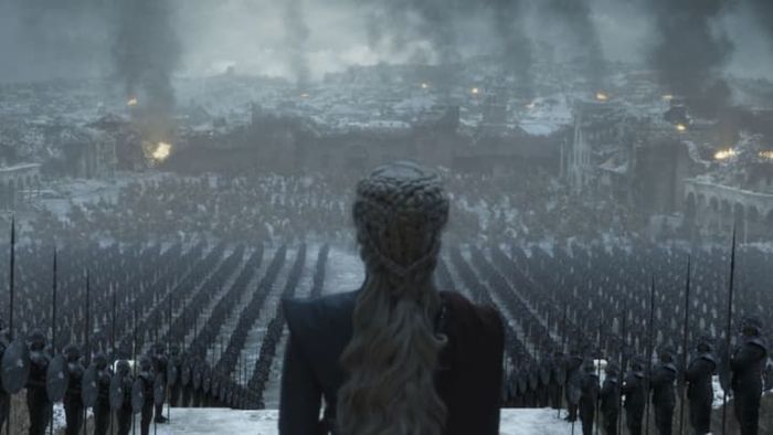 Emilia Clarke portraying Daenerys Targaryen in the climactic finale of Game of Thrones.
