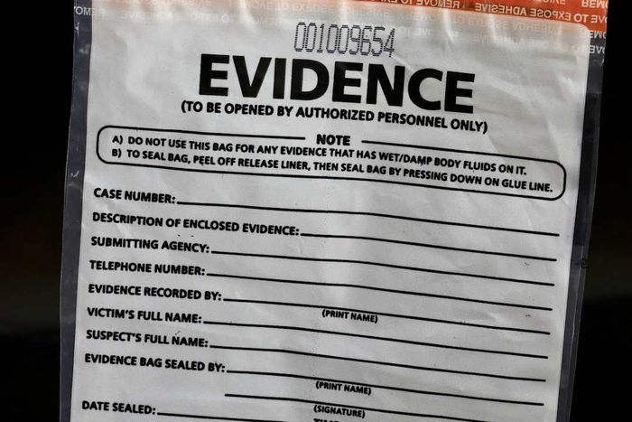 Plastic evidence bag on a black background