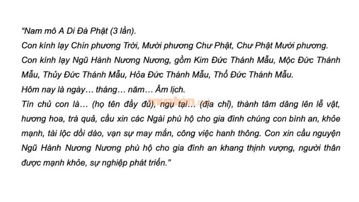 Mẫu văn khấn 5 mẹ Ngũ Hành chi tiết và dễ hiểu nhất