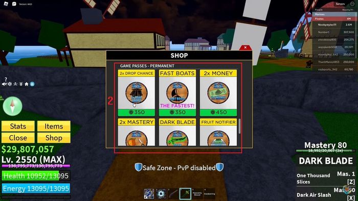 Hướng dẫn cách mua Game Pass Blox Fruit - bước thứ hai