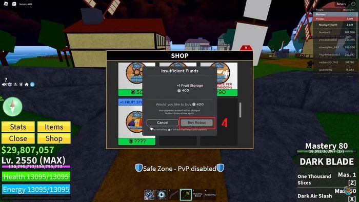 Hướng dẫn cách mua Game Pass Blox Fruit - bước thứ tư