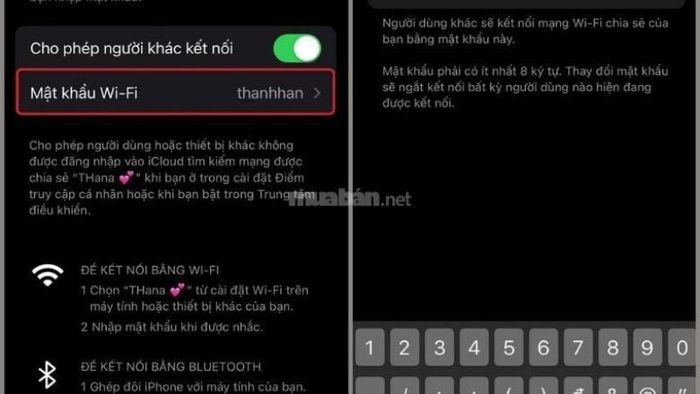 Chọn mục “Mật khẩu wifi” để nhập mật khẩu mới