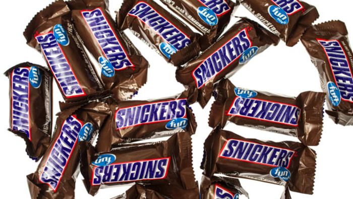 A collection of Snickers fun-size candies.