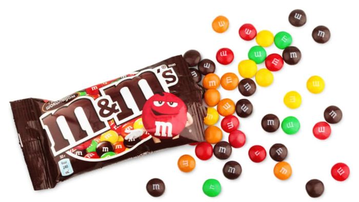 An opened bag of M&Ms.