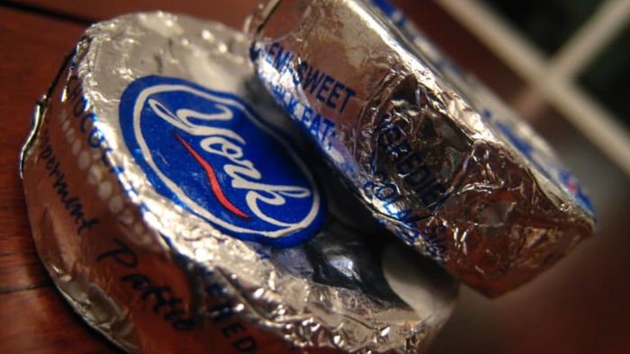 Two York Peppermint Patties.