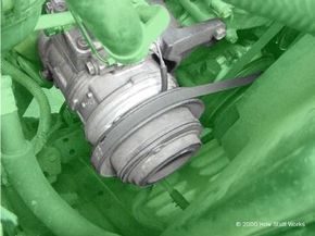 An automotive air conditioning compressor equipped with a magnetic clutch.